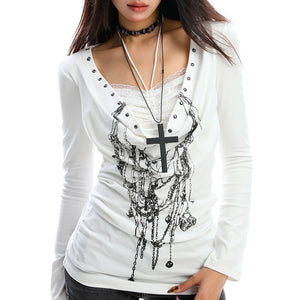 Y2K Chain Print Long Sleeve Top