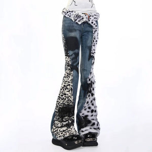 Y2K Aesthetic Patchwork Flared Jeans