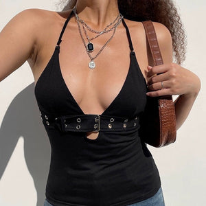 Y2K Buckle Halter Top